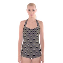 Art Deco Fan Pattern Boyleg Halter Swimsuit  by NouveauDesign
