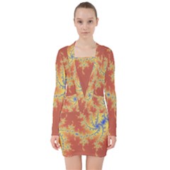 Fractals V-neck Bodycon Long Sleeve Dress by NouveauDesign
