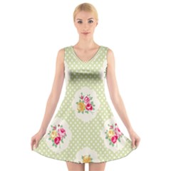 Green Shabby Chic V-neck Sleeveless Skater Dress by NouveauDesign