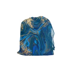 Ocean Blue Gold Marble Drawstring Pouches (medium)  by NouveauDesign