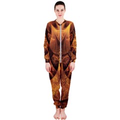 Beautiful Gold And Brown Honeycomb Fractal Beehive Onepiece Jumpsuit (ladies)  by jayaprime