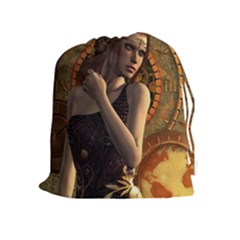 Wonderful Steampunk Women With Clocks And Gears Drawstring Pouches (extra Large) by FantasyWorld7