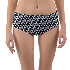 Black And White Waves Illusion Pattern Reversible Mid-waist Bikini Bottoms by paulaoliveiradesign