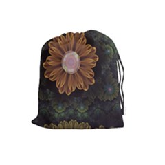 Abloom In Autumn Leaves With Faded Fractal Flowers Drawstring Pouches (large)  by jayaprime