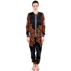 Abloom In Autumn Leaves With Faded Fractal Flowers Onepiece Jumpsuit (ladies)  by jayaprime