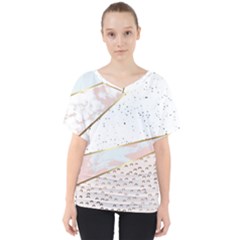 Collage,white Marble,gold,silver,black,white,hand Drawn, Modern,trendy,contemporary,pattern V-neck Dolman Drape Top by NouveauDesign