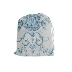 Blue Vintage Floral  Drawstring Pouches (large)  by NouveauDesign