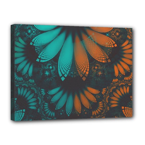 Beautiful Teal And Orange Paisley Fractal Feathers Canvas 16  X 12  by jayaprime