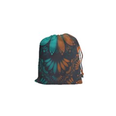 Beautiful Teal And Orange Paisley Fractal Feathers Drawstring Pouches (xs)  by jayaprime