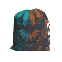 Beautiful Teal And Orange Paisley Fractal Feathers Drawstring Pouches (extra Large) by jayaprime