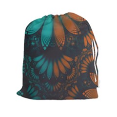 Beautiful Teal And Orange Paisley Fractal Feathers Drawstring Pouches (xxl) by jayaprime