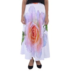 Pink Rose Flower, Floral Oil Painting Art Flared Maxi Skirt by picsaspassion
