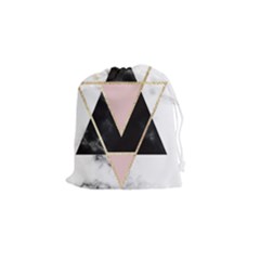 Triangles,gold,black,pink,marbles,collage,modern,trendy,cute,decorative, Drawstring Pouches (small)  by NouveauDesign