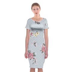 Floral Blue Classic Short Sleeve Midi Dress by NouveauDesign