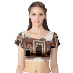 Agra Taj Mahal India Palace Short Sleeve Crop Top by Celenk