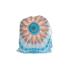 Clean And Pure Turquoise And White Fractal Flower Drawstring Pouches (medium)  by jayaprime
