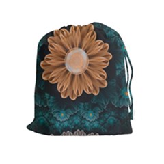 Beautiful Paradise Chrysanthemum Of Orange And Aqua Drawstring Pouches (extra Large) by jayaprime