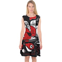 Red Black And White Abstraction Capsleeve Midi Dress by Valentinaart