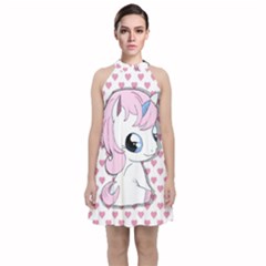 Baby Unicorn Velvet Halter Neckline Dress  by Valentinaart