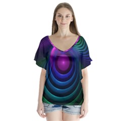 Beautiful Rainbow Marble Fractals In Hyperspace V-neck Flutter Sleeve Top by jayaprime