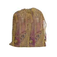 Japanese Geisha With Cat Illustration Drawstring Pouches (extra Large) by paulaoliveiradesign