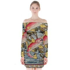 Fish Underwater Cubism Mosaic Long Sleeve Off Shoulder Dress by Celenk