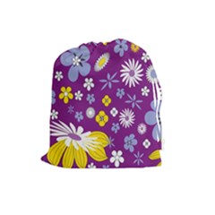 Floral Flowers Drawstring Pouches (large)  by Celenk
