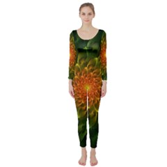 Beautiful Orange-green Desert Cactus Fractalspiral Long Sleeve Catsuit by jayaprime