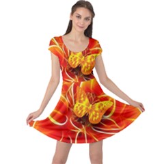Arrangement Butterfly Aesthetics Orange Background Cap Sleeve Dress by Celenk
