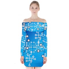 Block Chain Data Records Concept Long Sleeve Off Shoulder Dress by Celenk