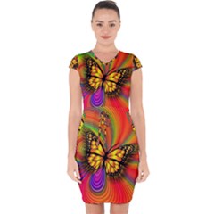 Arrangement Butterfly Aesthetics Capsleeve Drawstring Dress  by Celenk