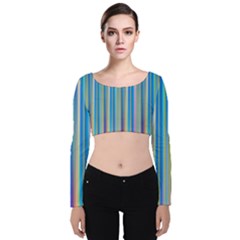 Colorful Color Arrangement Velvet Long Sleeve Crop Top by Celenk