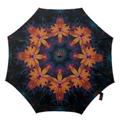 Beautiful Fiery Orange & Blue Fractal Orchid Flower Hook Handle Umbrellas (large) by jayaprime