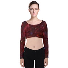 Abstract Fantasy Color Colorful Velvet Long Sleeve Crop Top by Celenk