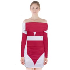 Heart Love Flag Denmark Red Cross Long Sleeve Off Shoulder Dress by Celenk