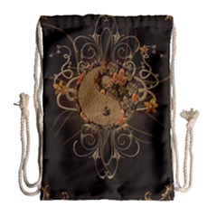 The Sign Ying And Yang With Floral Elements Drawstring Bag (large) by FantasyWorld7