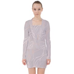 Rose Gold, Wave,beautiful,feminine,chic,elegant,metallic,modren,wedding,pink,trendy V-neck Bodycon Long Sleeve Dress by NouveauDesign