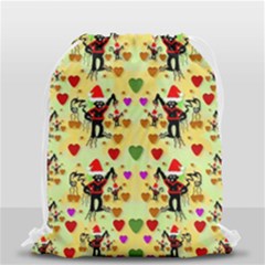 Santa With Friends And Season Love Drawstring Bag (small) by pepitasart