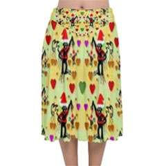 Santa With Friends And Season Love Velvet Flared Midi Skirt by pepitasart