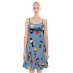 Pilgrims And Indians Pattern - Thanksgiving Spaghetti Strap Velvet Dress by Valentinaart