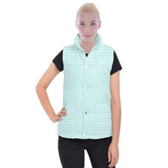 Tiffany Aqua Blue Lipstick Kisses On White Women s Button Up Puffer Vest by PodArtist