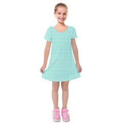 Tiffany Aqua Blue Candy Hearts On White Kids  Short Sleeve Velvet Dress by PodArtist