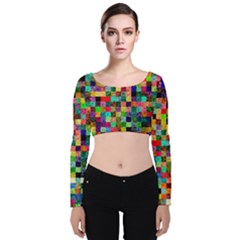 Pattern Velvet Long Sleeve Crop Top by gasi
