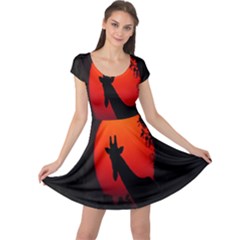 Giraffe Animal Africa Sunset Cap Sleeve Dress by Celenk