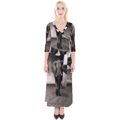 Elephant Black And White Animal Quarter Sleeve Wrap Maxi Dress by Celenk