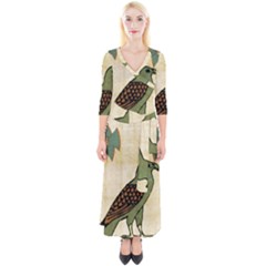 Egyptian Paper Papyrus Bird Quarter Sleeve Wrap Maxi Dress by Celenk