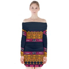 Pattern Ornaments Africa Safari Long Sleeve Off Shoulder Dress by Celenk