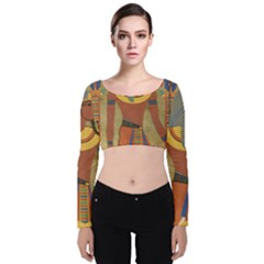 Egyptian Tutunkhamun Pharaoh Design Velvet Long Sleeve Crop Top by Celenk