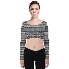 Zentangle Lines Pattern Velvet Long Sleeve Crop Top by Celenk