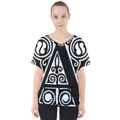 Alphabet Calligraphy Font A Letter V-neck Dolman Drape Top by Celenk
